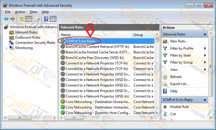 تنظیم فایروال و باز کردن پورت ICMP در سرور 2008