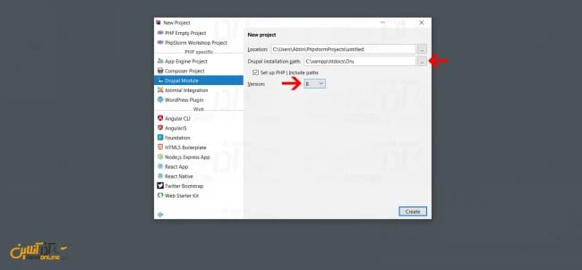 انتخاب مسیر و ورژن دروپال در phpstorm