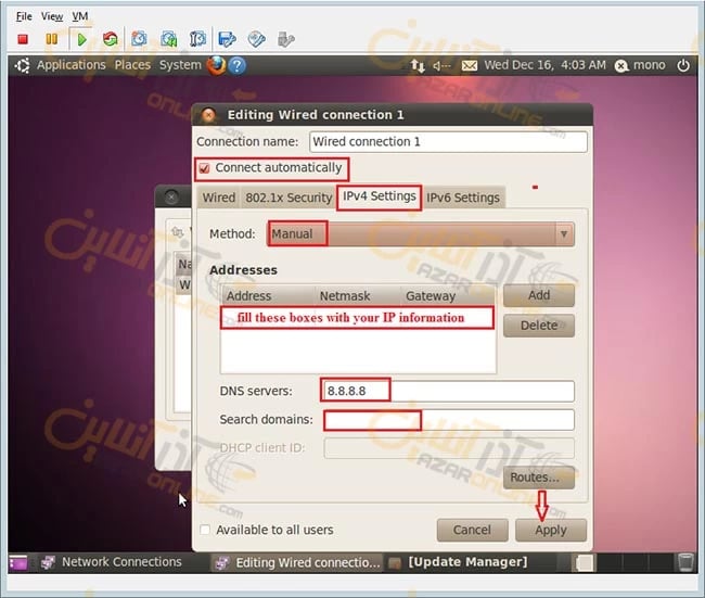 نحوه کانفیگ آی پی استاتیک در Ubuntu دسکتاپ