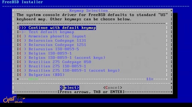 نصب freeBSD - انتخاب کیبورد