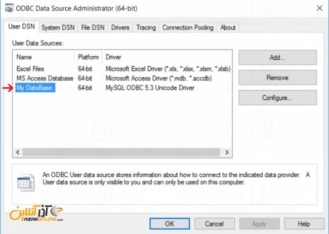 آموزش اتصال به MySQL از طریق ODBC - دیتابیس کانکت شد