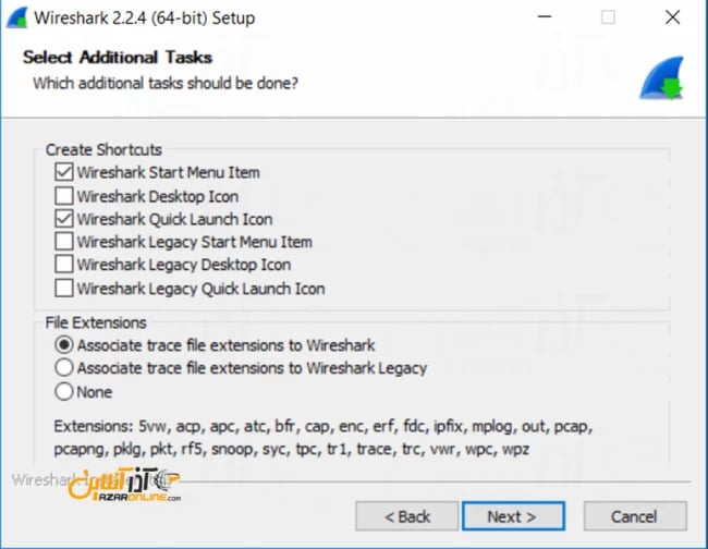 آموزش نصب wireshark - انتخاب پسوند