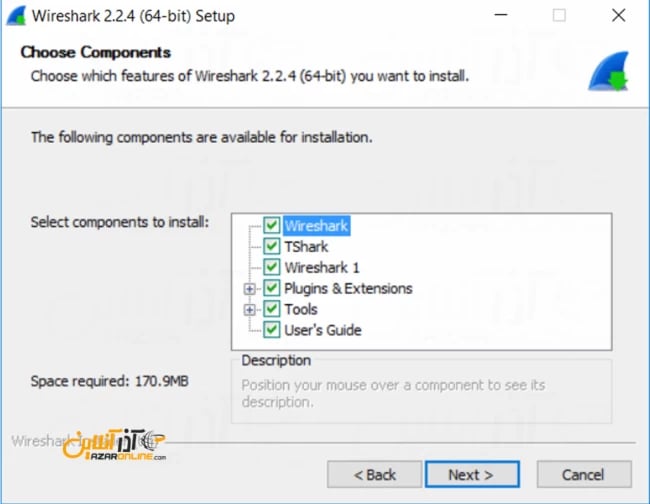 آموزش نصب wireshark - انتخاب کامپوننت