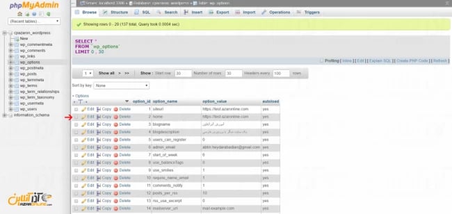  همانند مرحله قبلی آدرس جدید را در قسمت Option_Value وارد کنید.