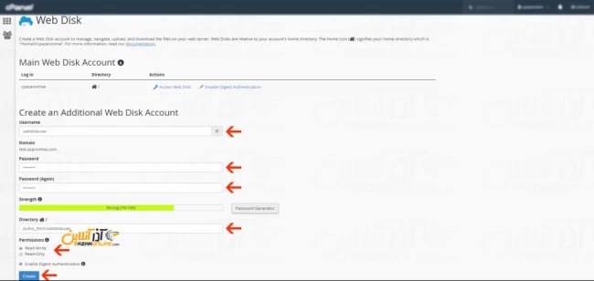 آموزش Web Disk سیپنل - وارد کردن اطلاعات