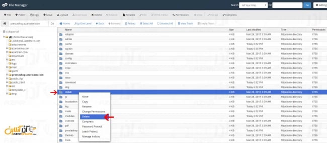 حذف فولدر install - آموزش نصب پرستاشاپ