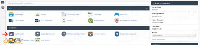 ورود به بخش PhpMyAdmin برای تغییر پوسته وردپرس از طریق دیتابیس