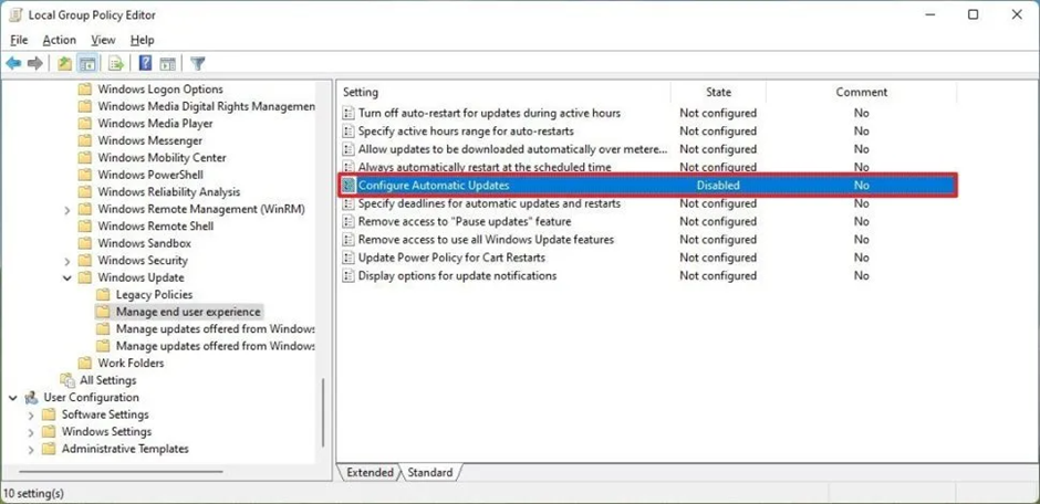 غیرفعال کردن آپدیت ویندوز 10 از طریق Group Policy