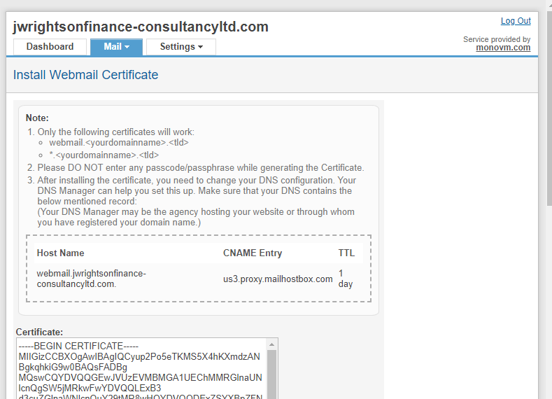 نحوه نصب گواهینامه SSL در سرویس پست الکترونیکی WebMail Service
