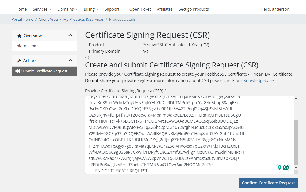 ارسال درخواست CSR به CA