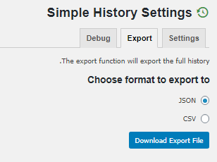زبانه Export در افزونه Simple History