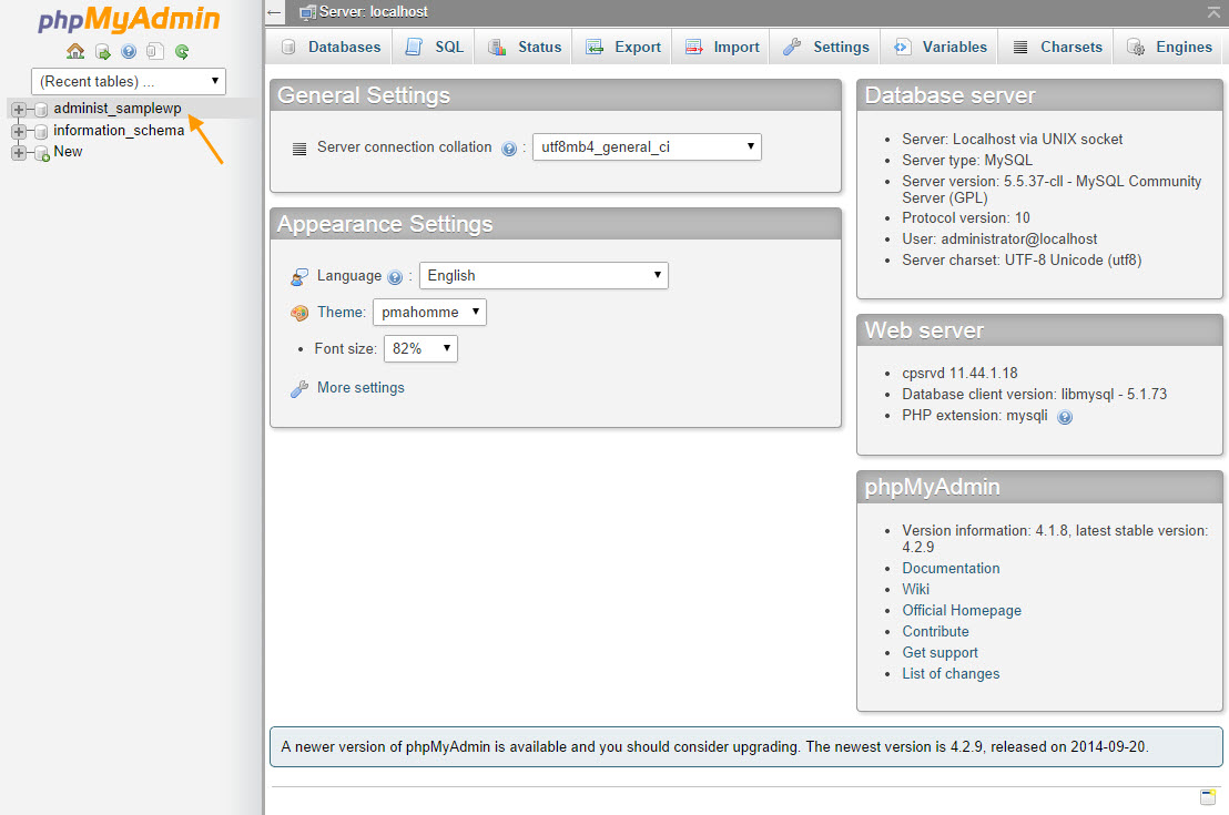 مراحل بازگردانی بک‌آپ دیتابیس از phpMyAdmin