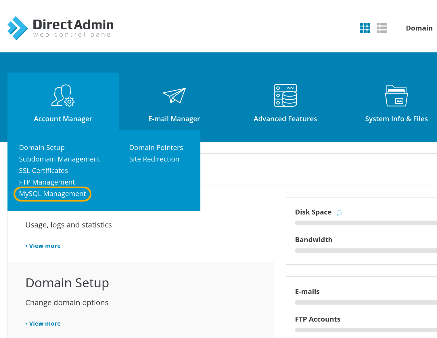 حذف دیتابیس در DirectAdmin