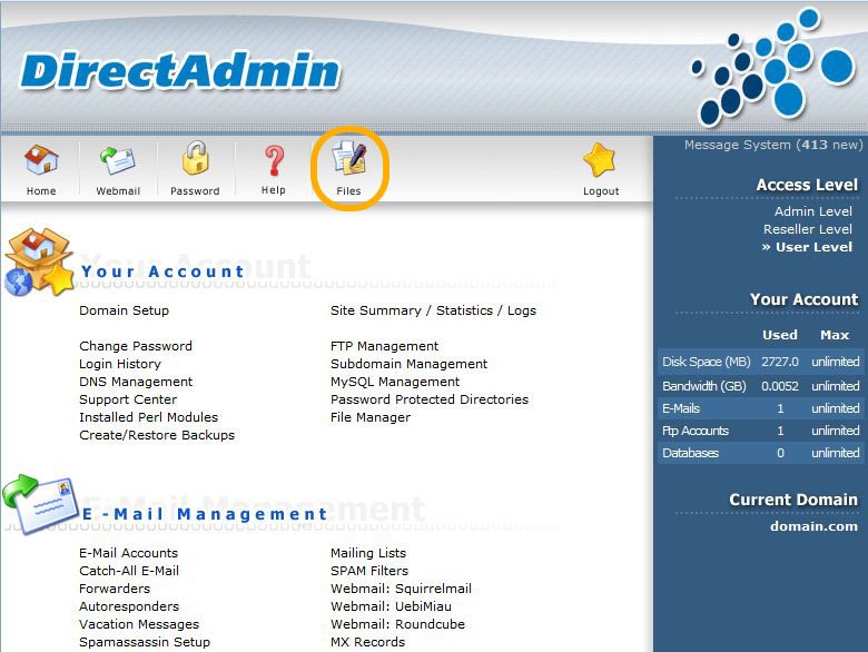 حذف وردپرس در کنترل پنل DirectAdmin
