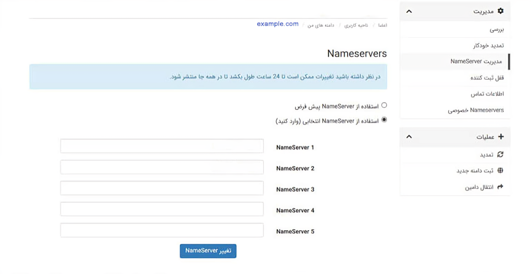 تنظیم DNS بر روی دامنه جدید