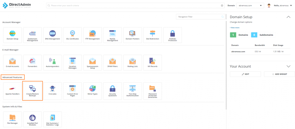 تهیه نسخه پشتیبان در کنترل‌پنل DirectAdmin