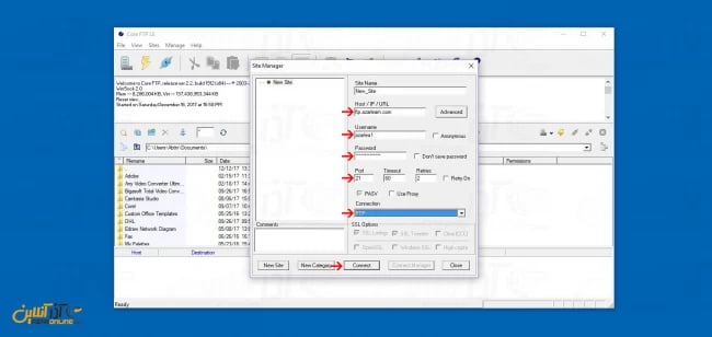 وارد کردن اطلاعات هاست برای ارتباط FTP