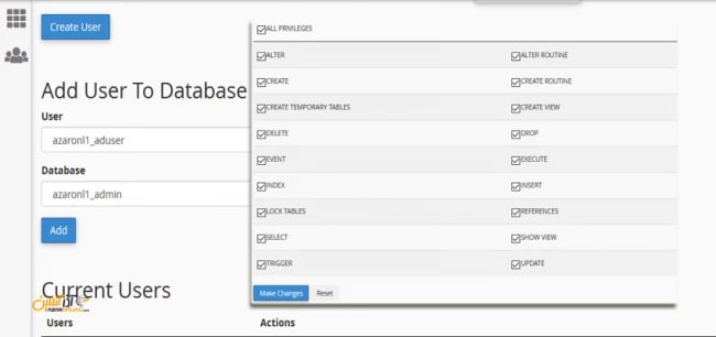 ایجاد یوزرنیم در mysql database  سیپنل