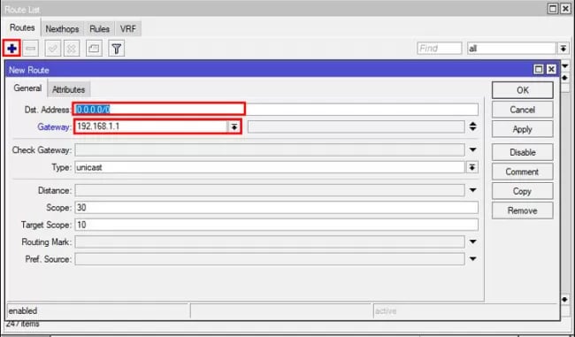 نوشتن Route در میکروتیک به کمک WinBox