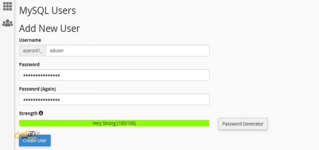 ایجاد یوزرنیم در mysql database  سیپنل