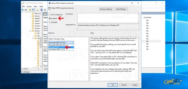 تنظیم پروتکل ریموت دسکتاپ بر روی TCP