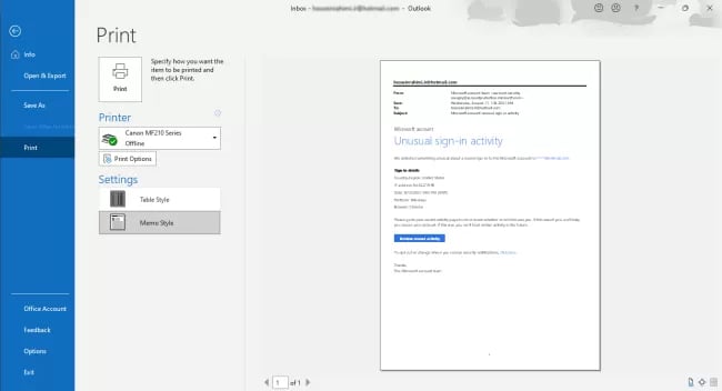 20 - Outlook File - Print