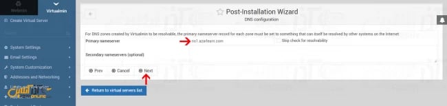 تنظیمات DNS و NS در Virtualmin