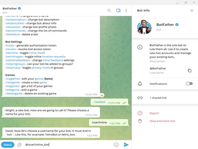 مراحل ساخت ربات تلگرام با Botfather