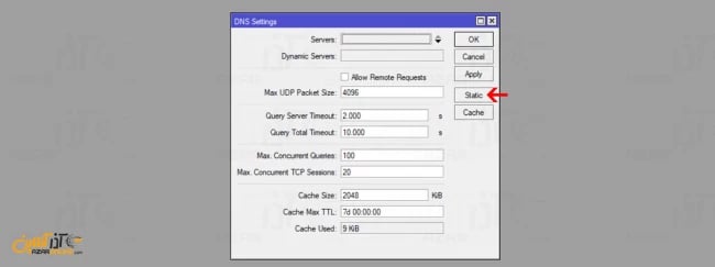 افزودن رکورد استاتیک در DNS میکروتیک
