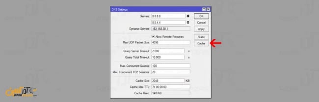 رفتن به بخش کش DNS در میکروتیک