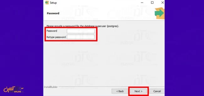 وارد کردن پسورد superuser پستگرس