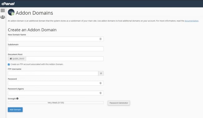 ایجاد ادان دامین (Addon Domain) در هاست سی‌پنل