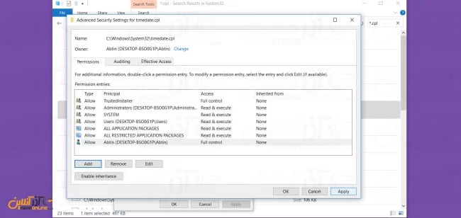 تنظیم شدن permission مورد نظر برای آیتم کنترل پنل