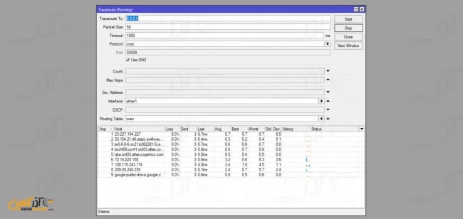 نمونه Traceroute در میکروتیک