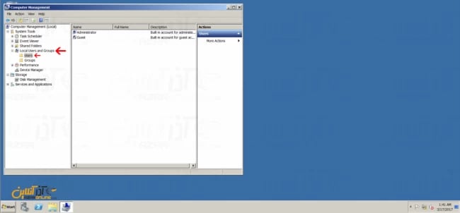 تغییر پسورد در ویندوز سرور 2008 - انتخاب users and group