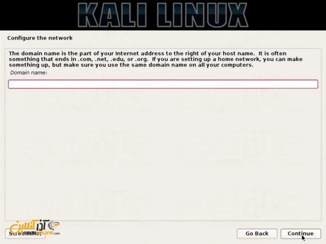 نصب لینوکس Kali - انتخاب نام دامنه