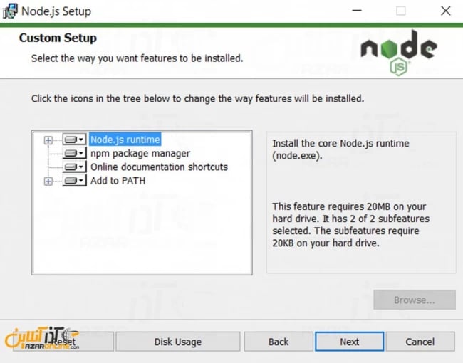 نصب Node.js در ویندوز - پکیج Node.js