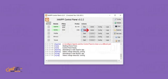 رفتن به بخش PhpMyAdmin در Xampp