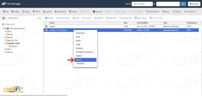 نصب آموزش whmcs - استخراج فایل نصب whmcs