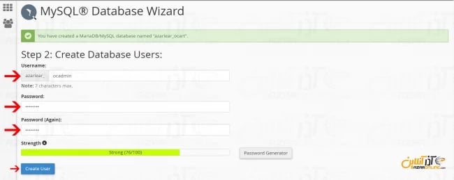 وارد کردن یوزر و پسورد دیتابیس opencart