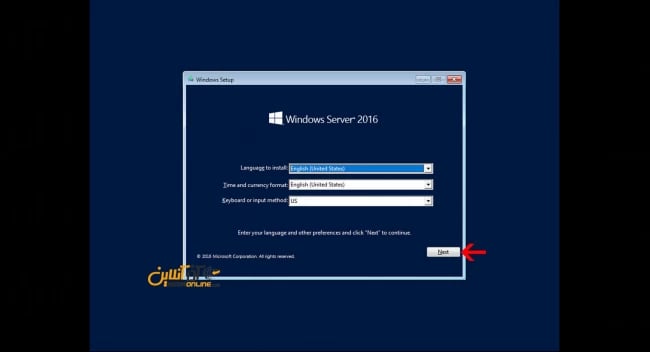 آموزش نصب ویندوز سرور 2016 در vmware - انتخاب زبان نصب