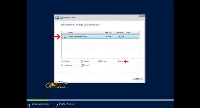 آموزش نصب ویندوز سرور 2016 در vmware - انتخاب هارددیسک