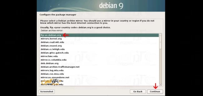 انتخاب میرور مورد نظر برای دانلود پکیج های دبیان Stretch