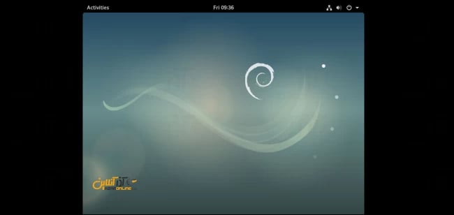 نمایی از دسکتاپ Gnome دبیان 9 در پایان آموزش نصب دبیان 9 روی Vmware