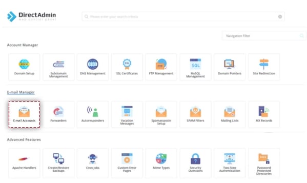 راه اندازی ایمیل سایت در direct admin