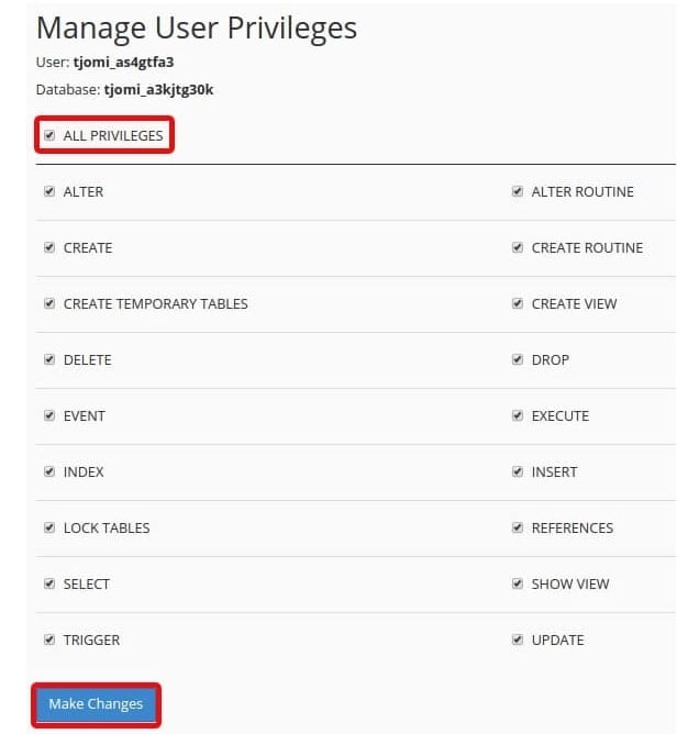 اتصال کاربر به پایگاه داده در cPanel برای نصب جوملا