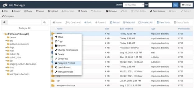 ایجاد رمز عبور برای یک پوشه در cpanel
