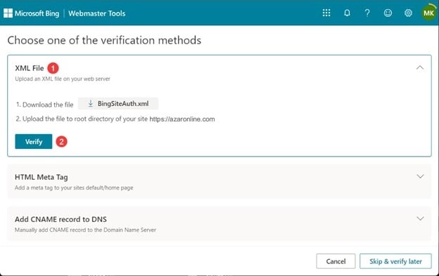  ثبت نقشه سایت در ابزار Bing Webmaster Tools