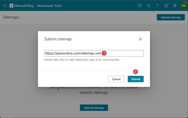  ثبت نقشه سایت در ابزار Bing Webmaster Tools