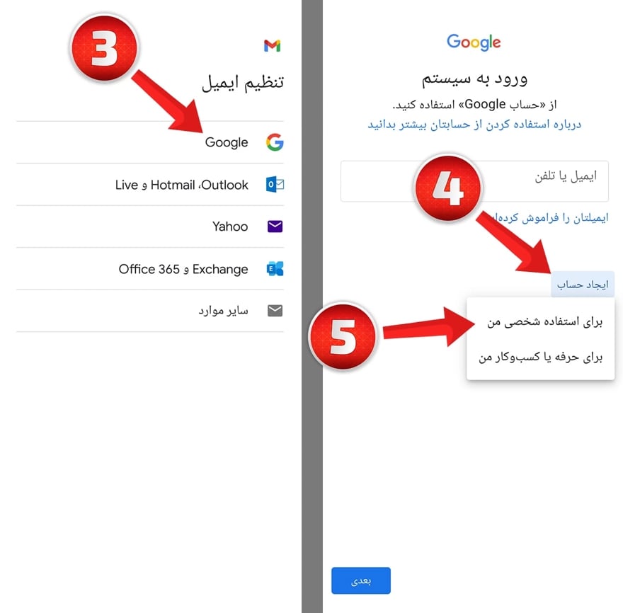 ساخت جیمیل در اندروید